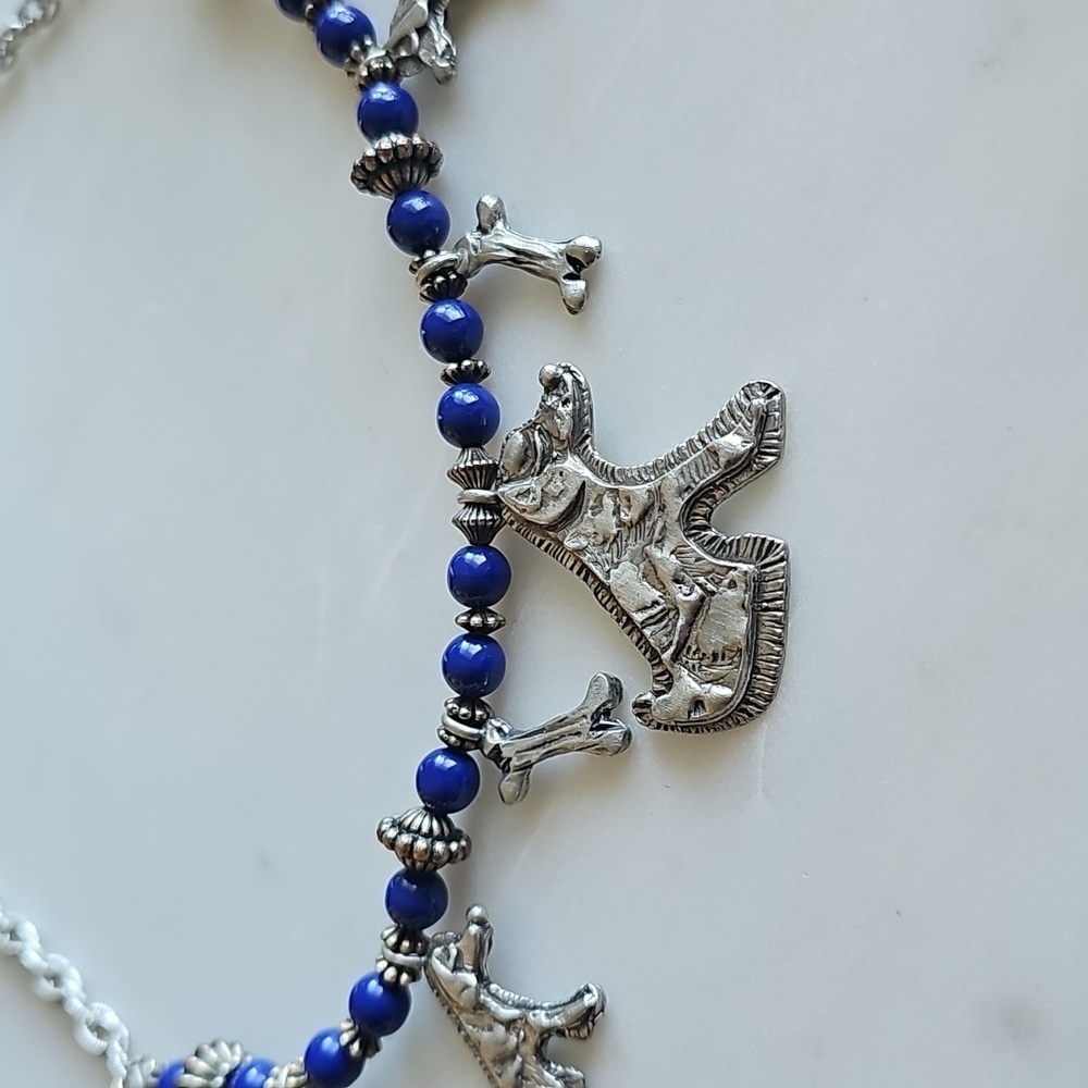 Marcie Usa Vintage Pewter Blue and Silver Dog Charm Necklace